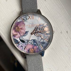 Olivia Burton grey purple floral watch